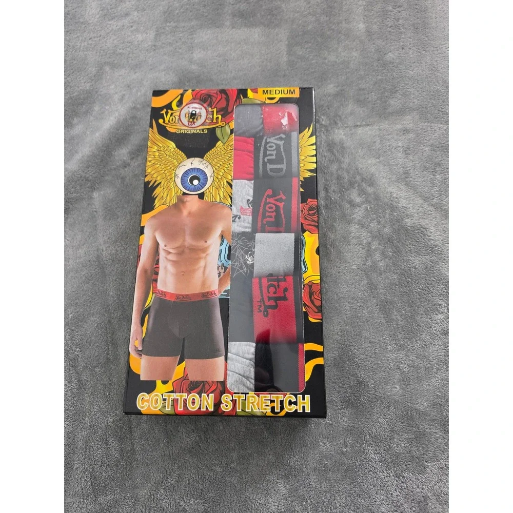 Von Dutch Mens 6 Pack Cotton Stretch Boxer Briefs Red Black Grey Logo Medium